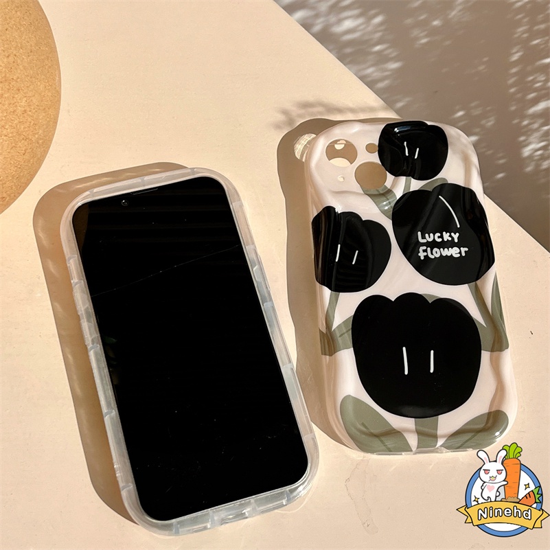 IPHONE Casing Kompatibel Untuk Iphone14 13 12 11 Pro Max X Xr Xs Max8 7 6 6s Plus Ins Gaya Eropa Amerika Premium Tulip Hitam Casing Ponsel Silikon Soft Case Anti Jatuh Protection Cover