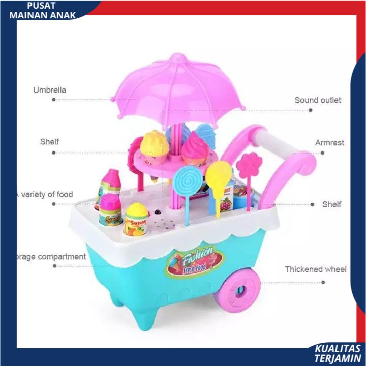 ( BISA COD ) PROMO Mainan Anak Gerobak Es Krim Permen Keranjang Bonus 2 Kuda Pony Anak-anak DIY Play Set Makanan Penutup Trolley Mainan Puzzle / Mainan Edukasi Anak / Mainan Anak Laki Laki / Mainan Anak Perempuan FI503 SNI