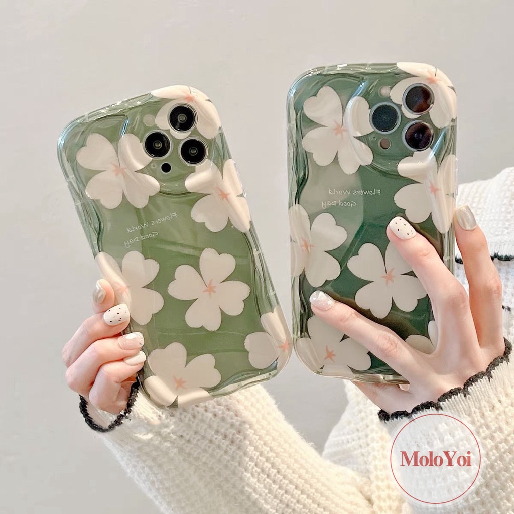 IPHONE Case Bunga Kompatibel Untuk Iphone11 14 13 12 Pro Max XR 6s 6 7 8 Plus 7plus X XS Max SE 2020 3D Wavy Curved Edge Fresh Flowers Tpu Lembut Shockproof Airbag Glossy Back Cover