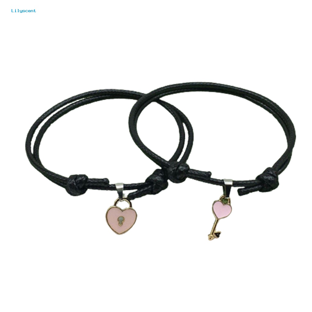 Lilyscent 1pasang Gelang Tali Resin Untuk Pesta 2Pcs Kunci Hati Lock Bracelet Simple