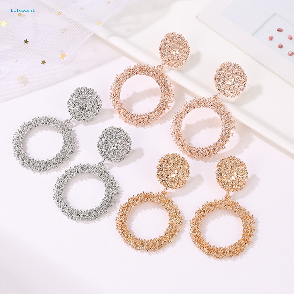 Lilyscent Fashion Wanita Geometris Berongga Lingkaran Liontin Menjuntai Stud Earrings Perhiasan Dekorasi