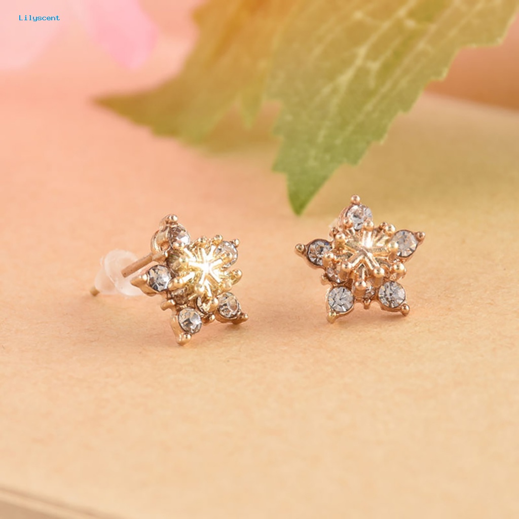 Lilyscent 1pasang Earing Lady Stud Bentuk Snowflake Untuk Hadiah Berlian Imitasi Earing Lovely