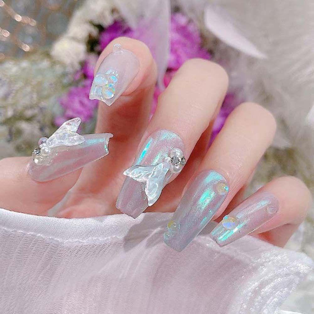 Mxbeauty Mermaid Dekorasi Kuku Wanita Resin Pesona Kuku Manikur Aksesoris Aurora Mermaid Air Riak Ekor Perhiasan Kuku