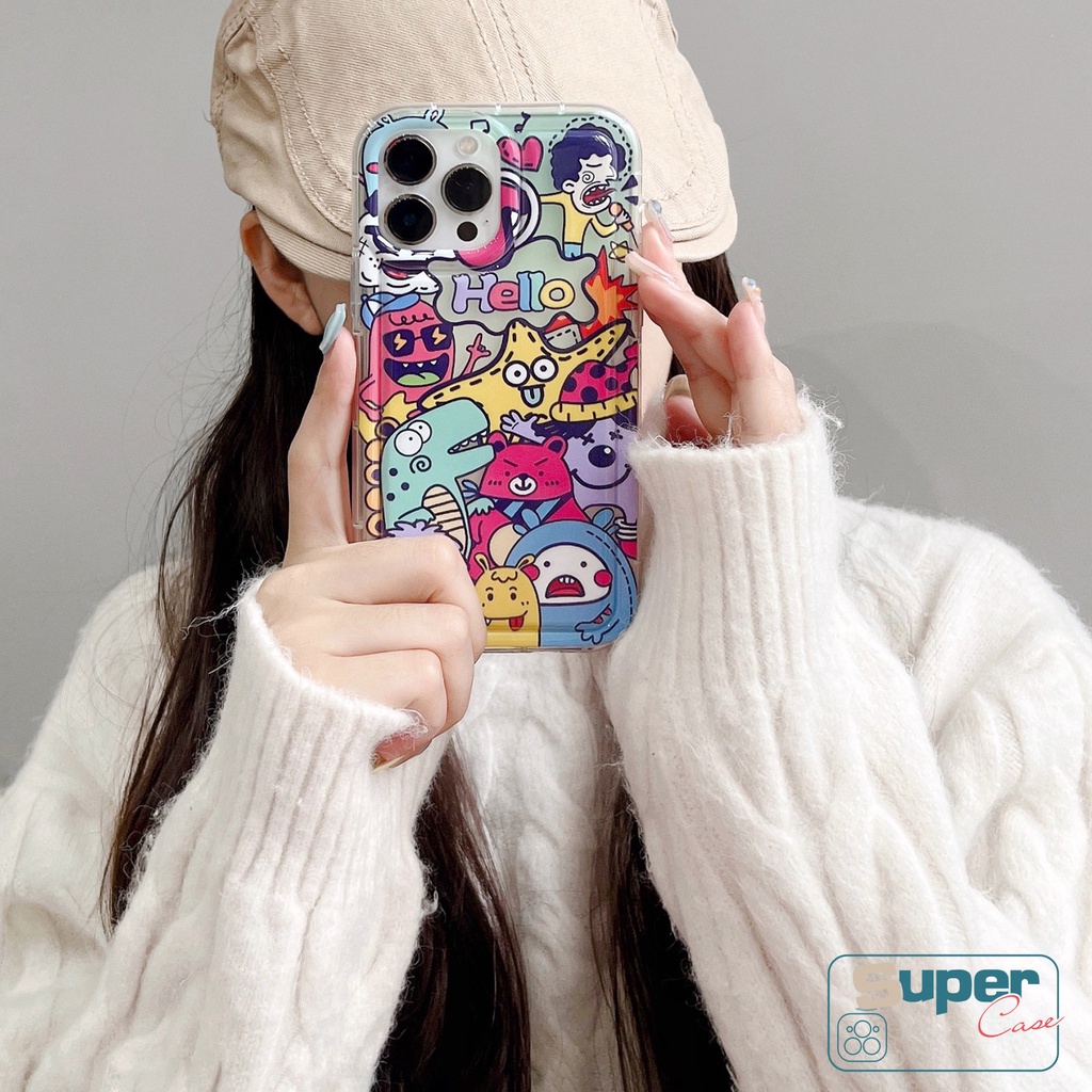 Untuk VIVO Y36 Y15s Y17 Y16 Y02 Y12 Y15 Y21 Y20i Y21s Y91 Y93 V25 E Y12i Y20 Y35 Y12s Y30 Y22 Y33s Y11 Y15A Y91C Y22s Y95 Y50 Doodle Lucu Monster Kecil Soft Airbag Shockproof Case