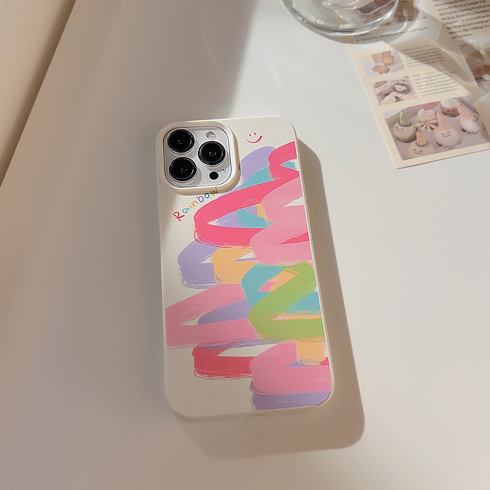 Ins Rainbow Graffiti Silicone Case Untuk Iphone SE 2020 7 /8 Plus 14x XR XM 11 12 13 PRO MAX Casing Cover Pelindung AT0113