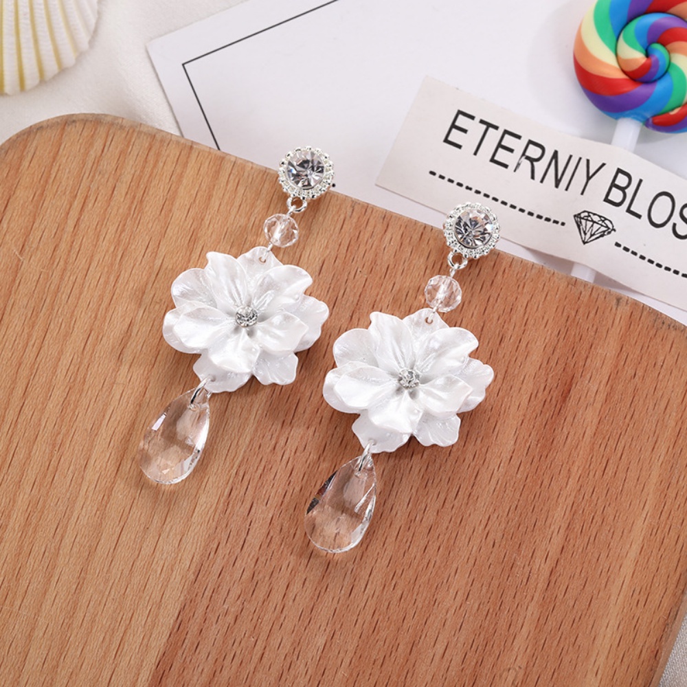 Deartiara Edisi Korea Sen Series Anting Gardenia Putih Anting Fashion Temperamen Bunga Tetes Anting