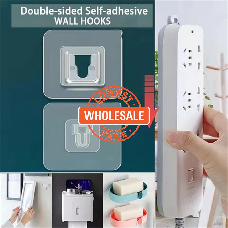 [Harga Grosir] Perekat Dua Sisi Tempel Dinding Socket Holder Bebas Pukulan Plug Fixer Kabel Transparan Power Strip Rak Penyimpanan Organizer Dapur Kamar Mandi