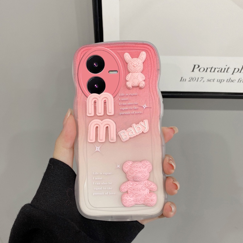 Andyh Casing Ponsel Untuk Vivo Y22 Y22S Phone Case 3D Alphabet Bear Pelindung Kamera Pelindung Penutup Belakang Couple Case