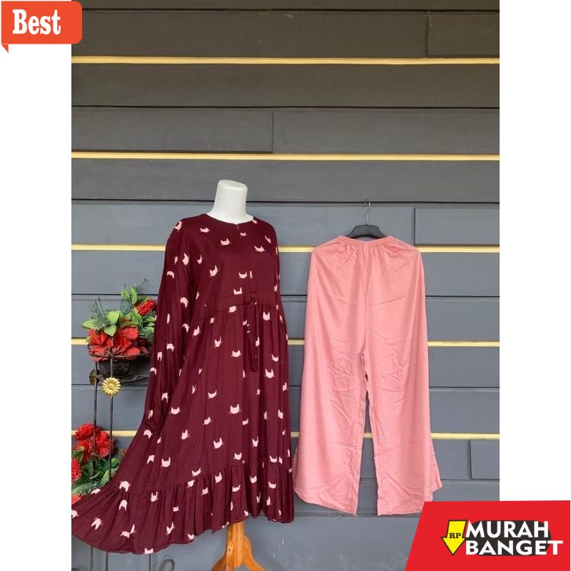 Tunik jumbo terbaru untuk wanita- SET TUNIK RAYON JUMBO SETELAN CELANA TUNIK RAYON SUPER ADEM TUNIK 