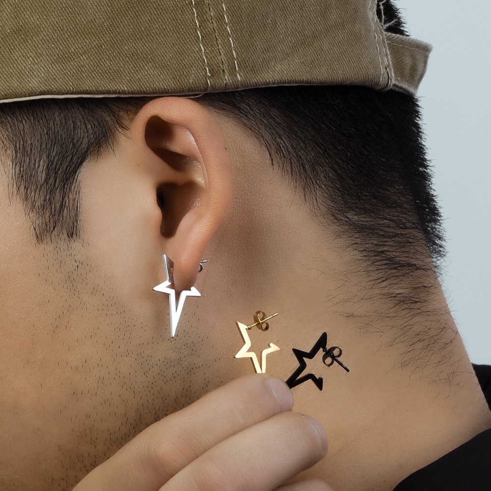[Harga Grosir] 1PC Unisex Punk Geometris Bintang Stud Earrings Hip Hop Keren Cewek Cowok Pentagram Telinga Stud Ins Korea Anti Karat Daily Earring Pria Wanita Aksesoris Fashion