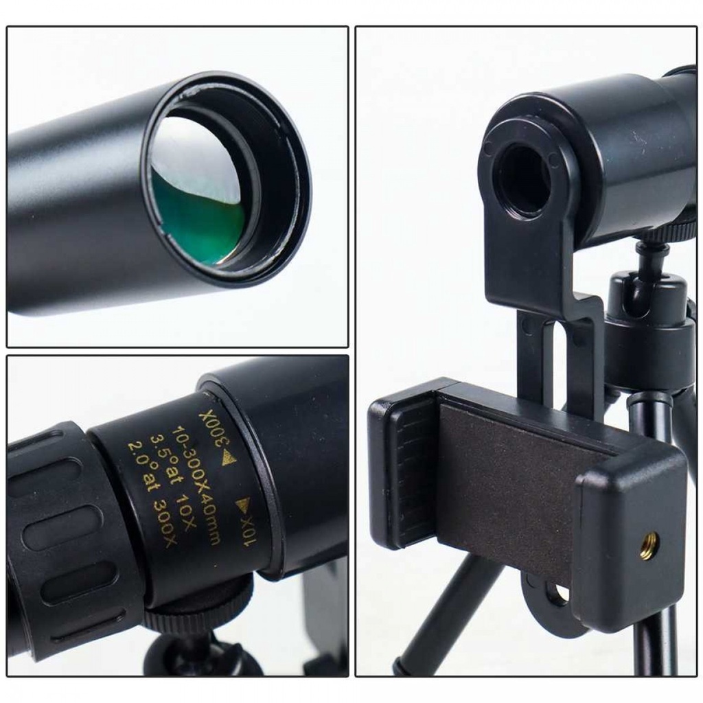 Teropong Jarak Jauh Monocular Telescope Zoom 40X 300Meter Tripod Clip