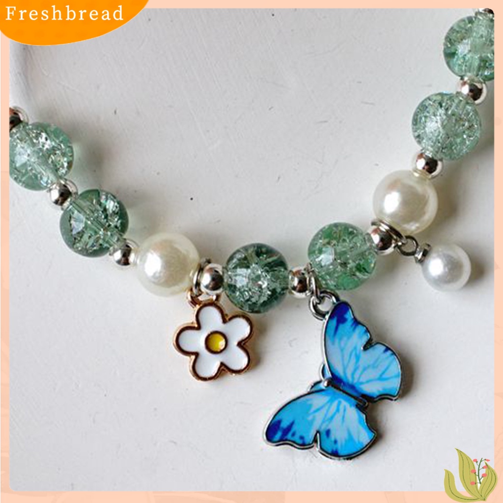 < Freshbread > Wanita Gelang Retro Temperamen Hias Manik-Manik Elastis Perhiasan Hadiah Electroplating Indah Kupu-Kupu Pesona Mutiara Imitasi/Bola Kristal Wanita Bangle