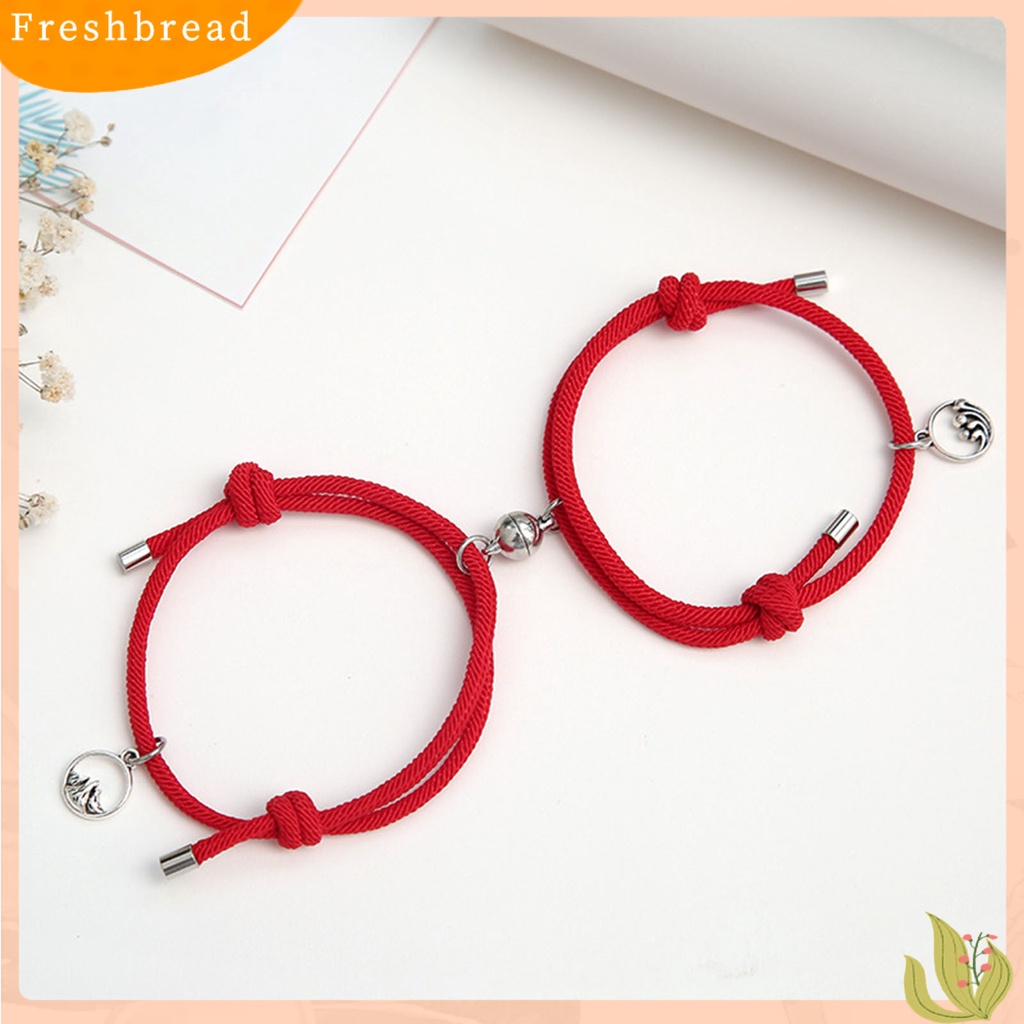 &lt; Freshbread &gt; 2Pcs Gelang Couple Liontin Bulat Adjustable Pria Wanita Geometri Tahan Lama Cord Bracelets Untuk Hari Kasih Sayang