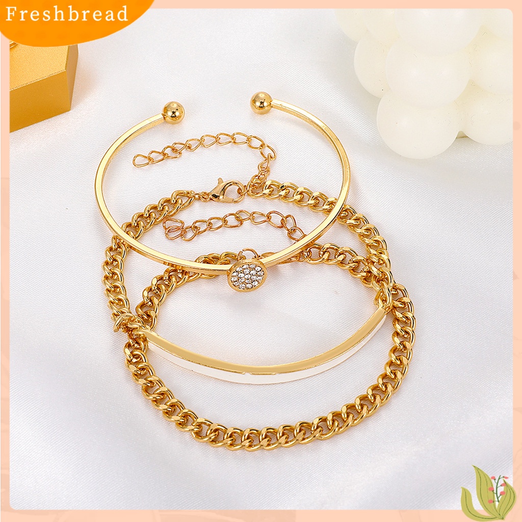 &lt; Freshbread &gt; 3Pcs/Set Cubic Zirconia Bukaan Wanita Gelang Alloy Shiny Adjustable Simple Bangles Perhiasan Aksesoris