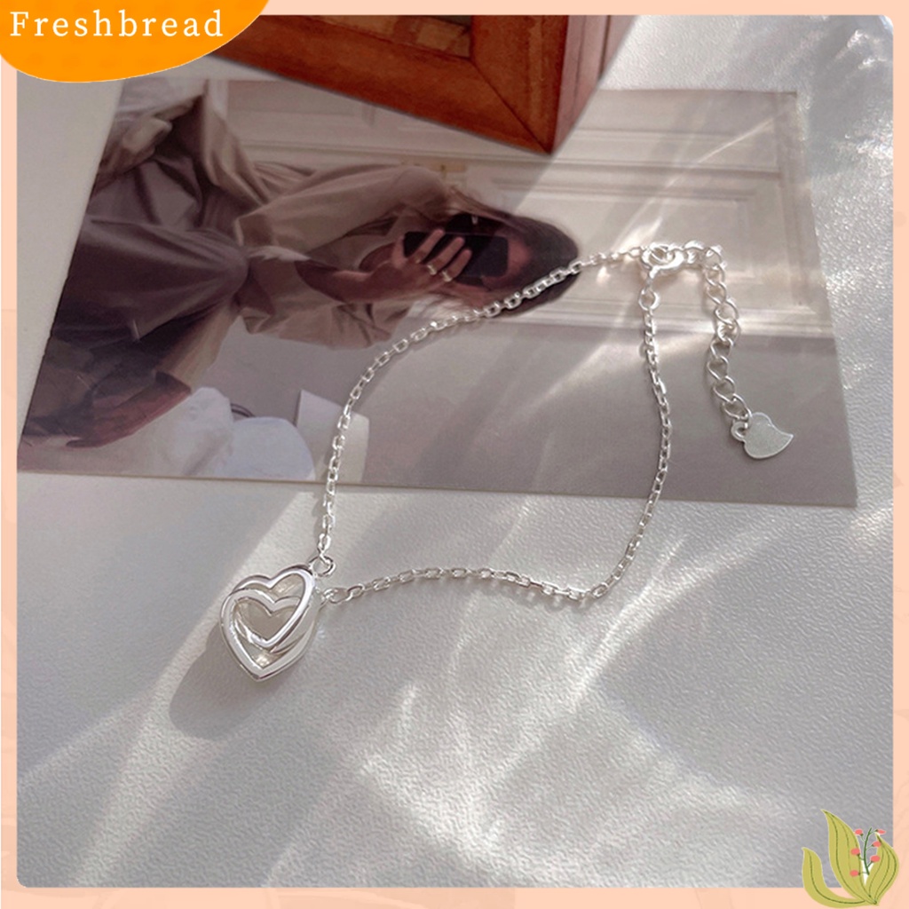 &lt; Freshbread &gt; Wanita Gelang Sweet Geometric Bright Luster Adjustable Extension Rantai Hias Hadiah Berongga Cinta Hati Interlock Rantai Gelang Tangan Perhiasan Untuk Pacaran