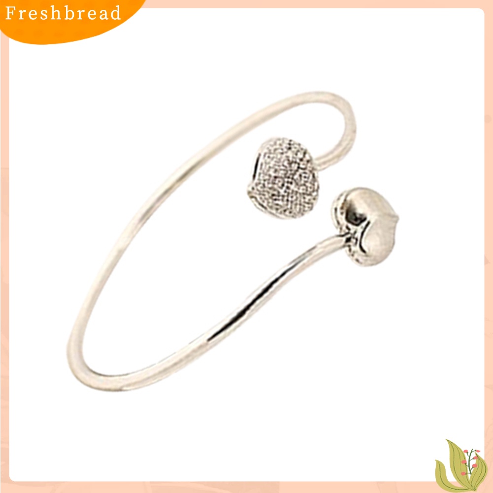 &lt; Freshbread &gt; Gadis Indah Berlian Imitasi Manis Pesona Hati Terbuka Gelang Adjustable Bangle Hadiah