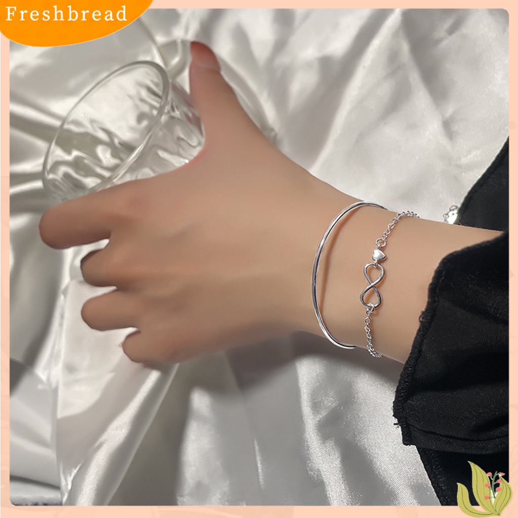 &lt; Freshbread &gt; Wanita Gelang Lapisan Ganda Kilau Cerah Liontin Cinta Abadi Electroplating Anniversary Souvenir Unfading Infinity Charm Bracelet Bangle Untuk Pakaian Sehari-Hari