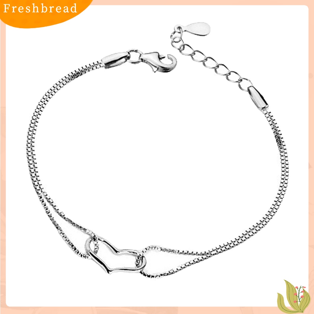 &lt; Freshbread &gt; Fashion Wanita Rantai Lapisan Ganda Berongga Jantung Pesona Gelang Bangle Perhiasan