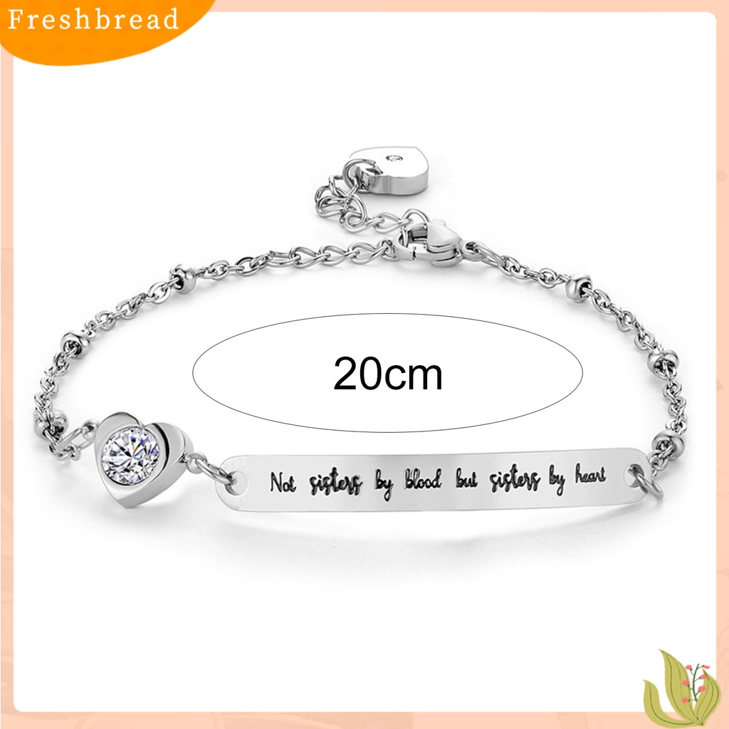 &lt; Freshbread &gt; Huruf Cetak Adjustable Wanita Gelang Baja Titanium Plat Melengkung Berbentuk Hati Menjuntai Gelang Aksesori Perhiasan