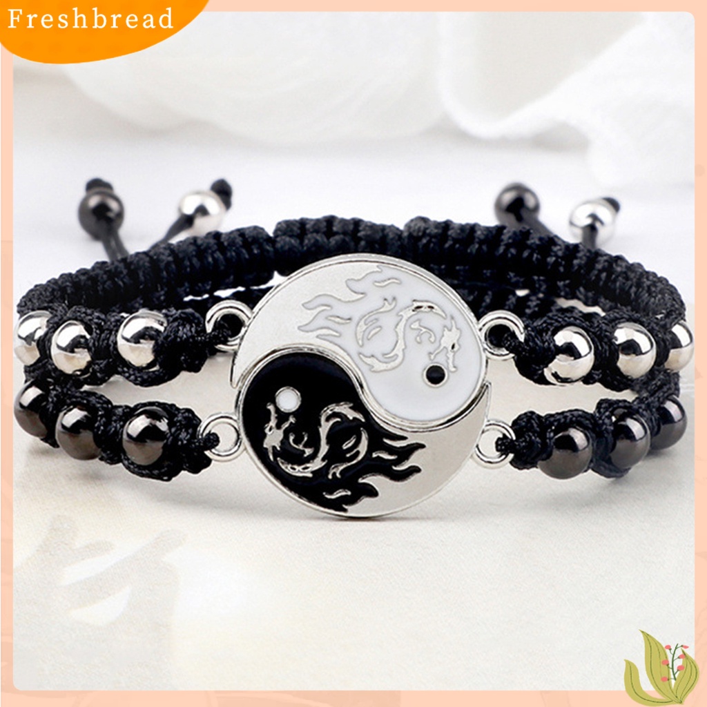 &lt; Freshbread &gt; 1pasang Couple Anyaman Gelang Motif Naga Liontin Tali Nilon Dikepang Adjustable Wristwear Aksesoris Beads Bracelets Perhiasan Pasangan Hadiah Hari Valentine