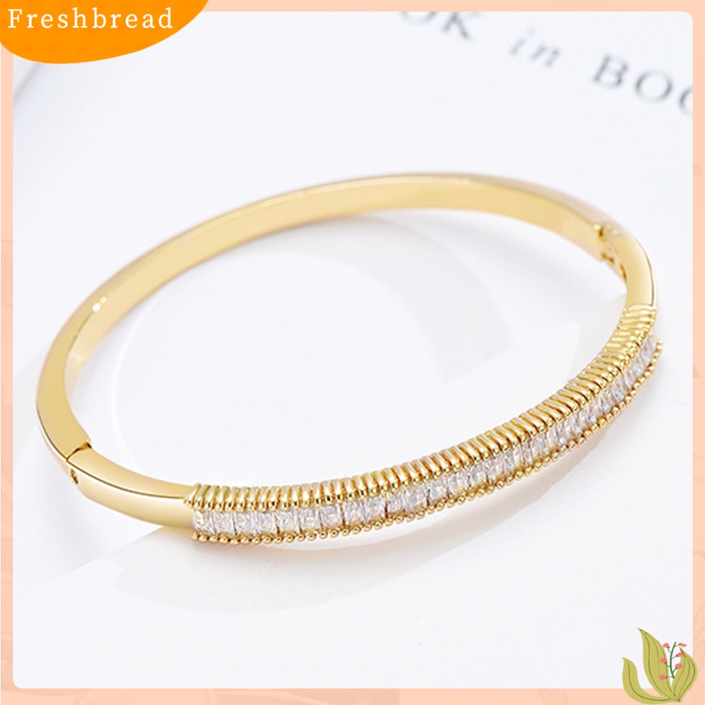 &lt; Freshbread &gt; Wanita Fashion Bulat Lingkaran 2baris Berlian Imitasi Bertatahkan Bangle Perhiasan Hadiah Ulang Tahun