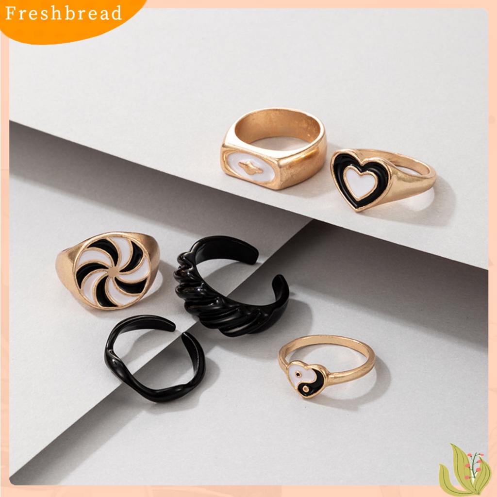 &lt; Freshbread &gt; 6Pcs/Set Lebar Pembuka Dapat Ditumpuk Cincin Unisex Kincir Angin Jantung Tai Chi Jari Cincin Perhiasan Accessaries