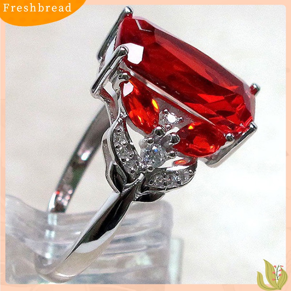 &lt; Freshbread &gt; Wanita Persegi Merah Berlian Imitasi Mode Jari Cincin Pertunangan Anniversary Perhiasan