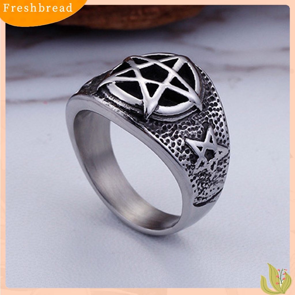 &lt; Freshbread &gt; Pria Baja Titanium Berujung Lima Bintang Telunjuk Jari Geometris Cincin Perhiasan Hadiah