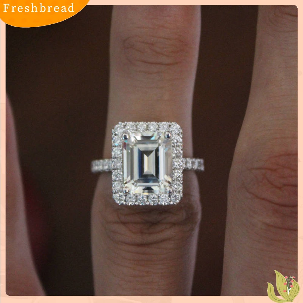 &lt; Freshbread &gt; Mewah Persegi Berlian Imitasi Wanita Jari Cincin Pernikahan Pertunangan Perhiasan Hadiah