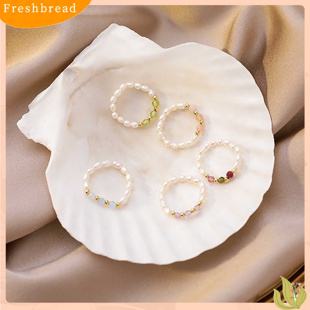 &lt; Freshbread &gt; Sederhana Elegan Tali Wanita Cincin Hadiah Multi Manik-Manik Mutiara Imitasi Cincin Perhiasan Aksesoris