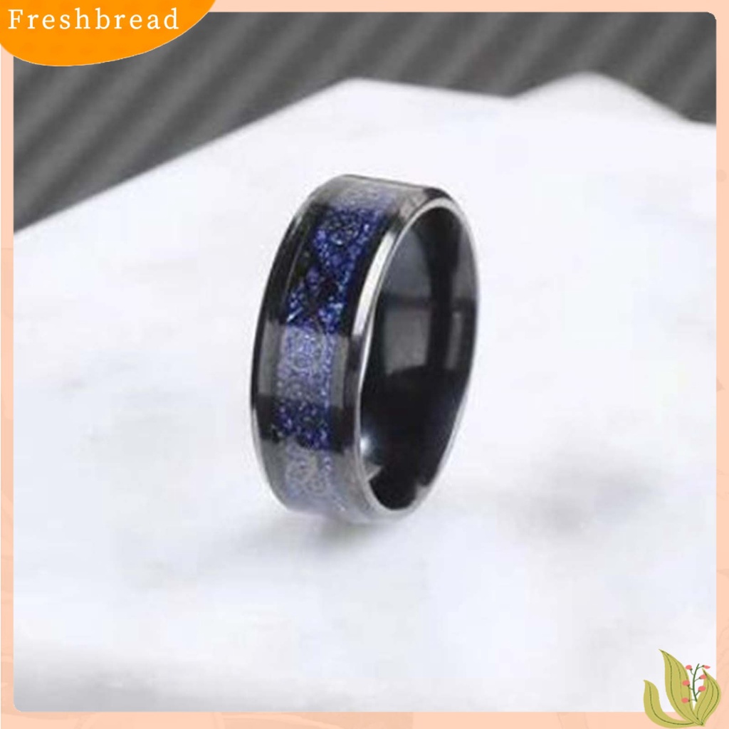 &lt; Freshbread &gt; 2Pcs/Set Cincin Pasangan Permukaan Halus Lebar Paduan Hati Permata Imitasi Garis Biru Jari Rings Pesona Perhiasan