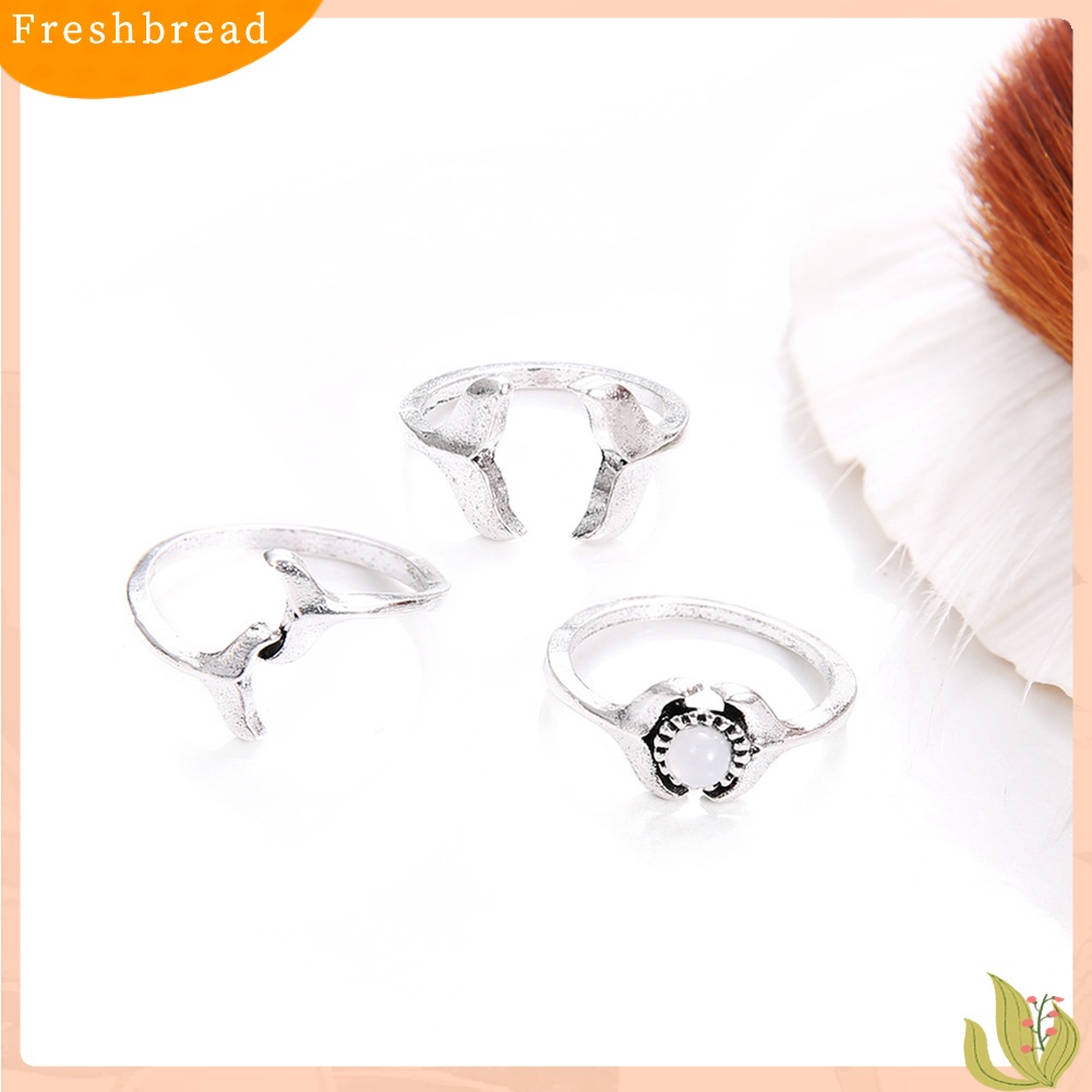 &lt; Freshbread &gt; 3Pcs/Set Wanita Fashion Ikan Paus Ekor Imitasi Batu Permata Midi Buku Jari Cincin Perhiasan