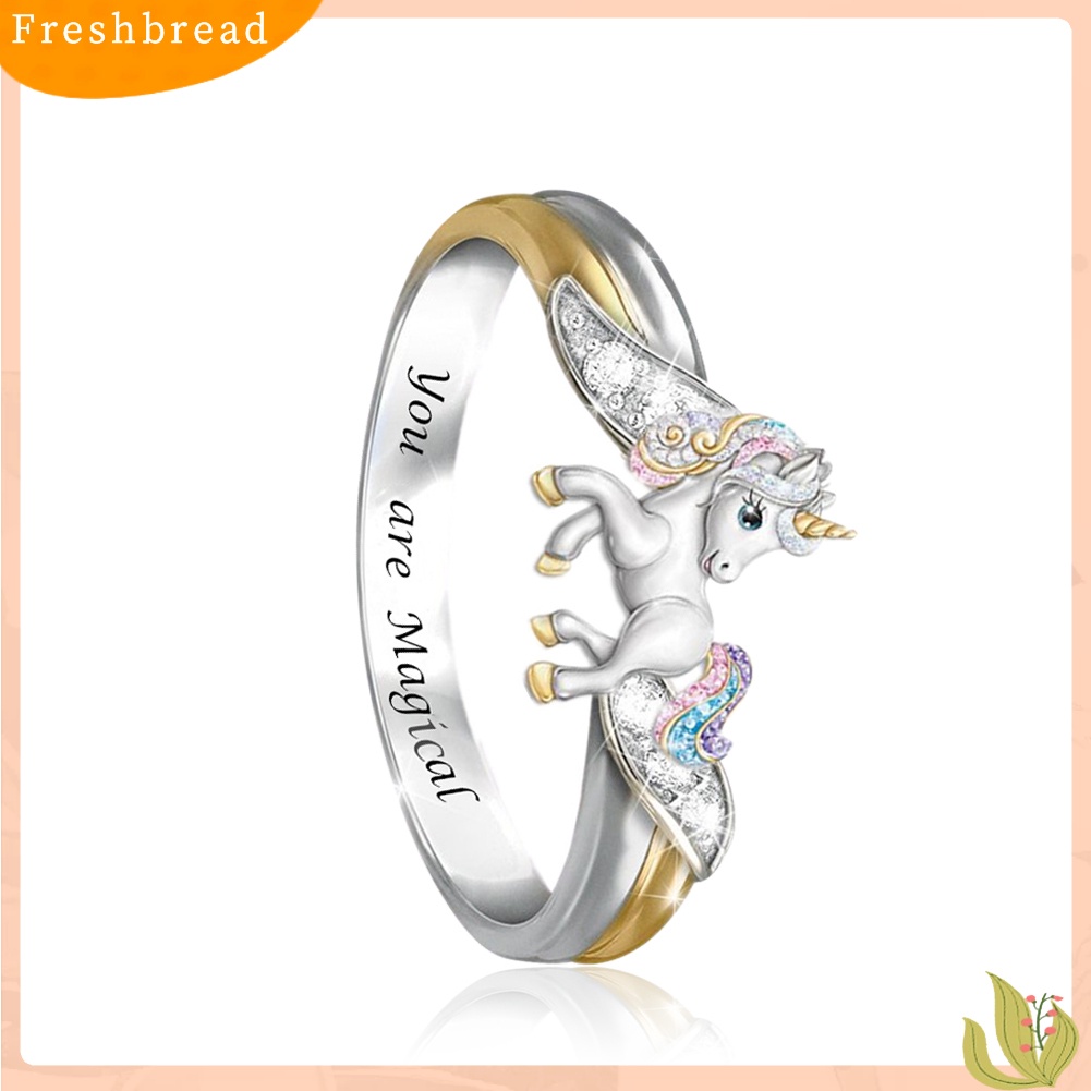 &lt; Freshbread &gt; Fashion Wanita Desain Unicorn Berlian Imitasi Huruf Ukiran Alloy Cincin Perhiasan Hadiah