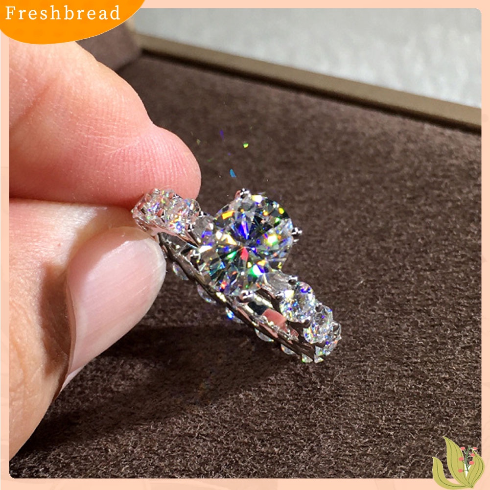 &lt; Freshbread &gt; Wanita Elegan Penuh Berlian Imitasi Bertatahkan Jari Cincin Pernikahan Pertunangan Perhiasan Hadiah