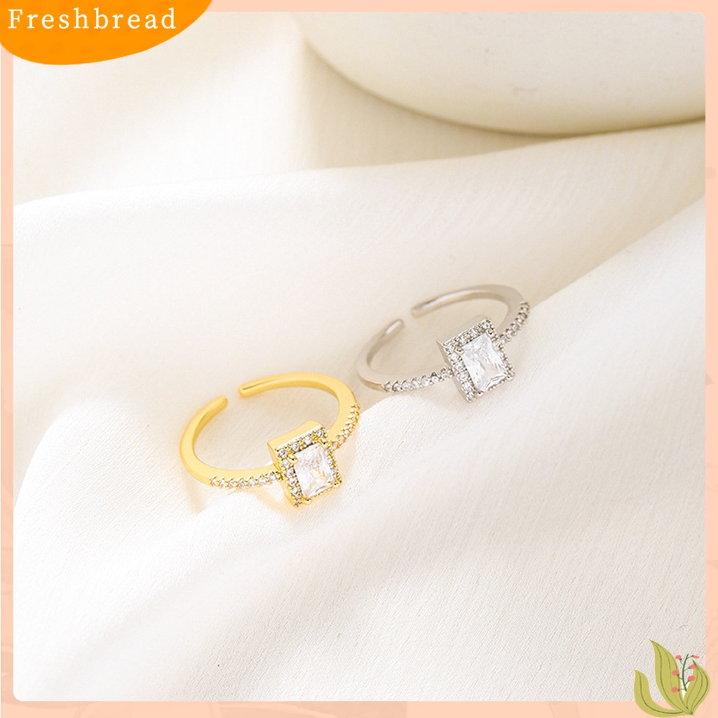 &lt; Freshbread &gt; Wanita Cincin Shiny Mewah Open Mouth Eye-catching Semua Pertandingan Perhiasan Hadiah Bentuk Persegi Berlian Imitasi Bertatahkan Wanita Ladies Finger Ring Untuk Pakaian Sehari-Hari