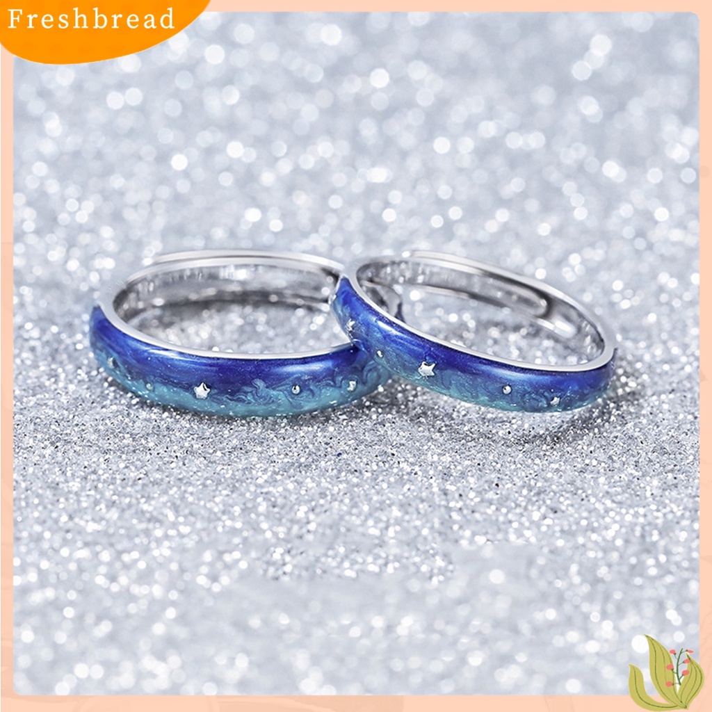 &lt; Freshbread &gt; Cincin Couple Pola Unik Karat-Bukti Tembaga Bintang Langit Bertema Open Band Engagement Ring Decor Hadiah Ulang Tahun