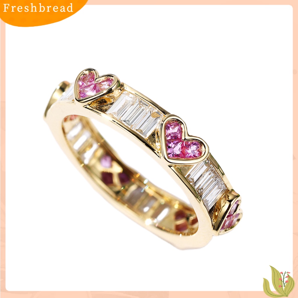 &lt; Freshbread &gt; Wanita Cincin Peach Hati Berlian Imitasi Perhiasan Berongga Keluar Cubic Zirconia Finger Ring Hadiah Ulang Tahun