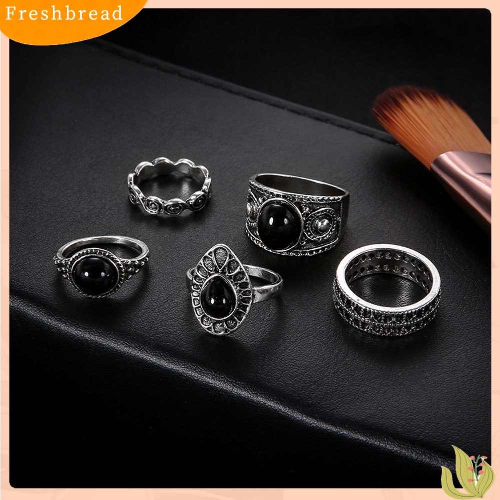 &lt; Freshbread &gt; 5Pcs Vintage Hollow Drop Above Knuckle Women Stacking Midi Rings Set Pub Hadiah