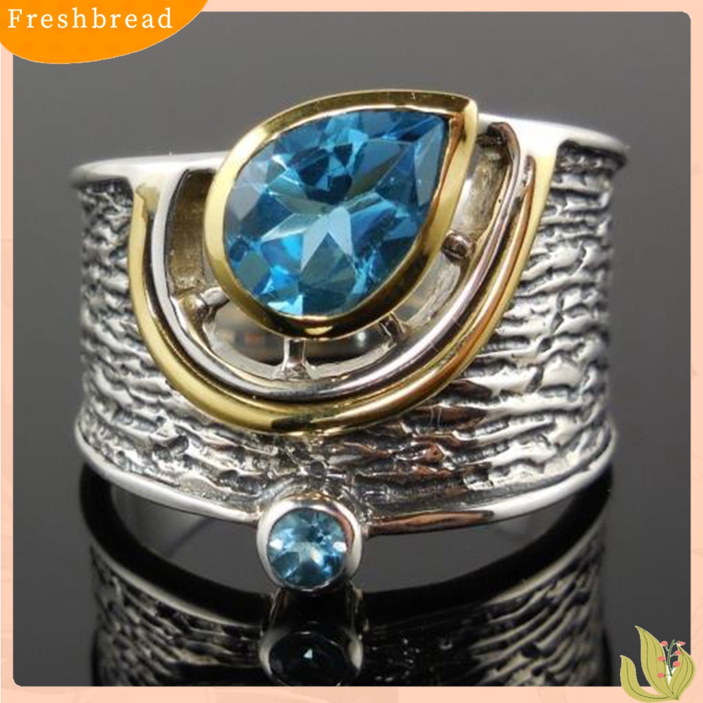 &lt; Freshbread &gt; Cincin Unisex Berbentuk Tetesan Air Perhiasan Etnik Fashion Penampilan Cincin Lebar Permata Imitasi Untuk Pernikahan