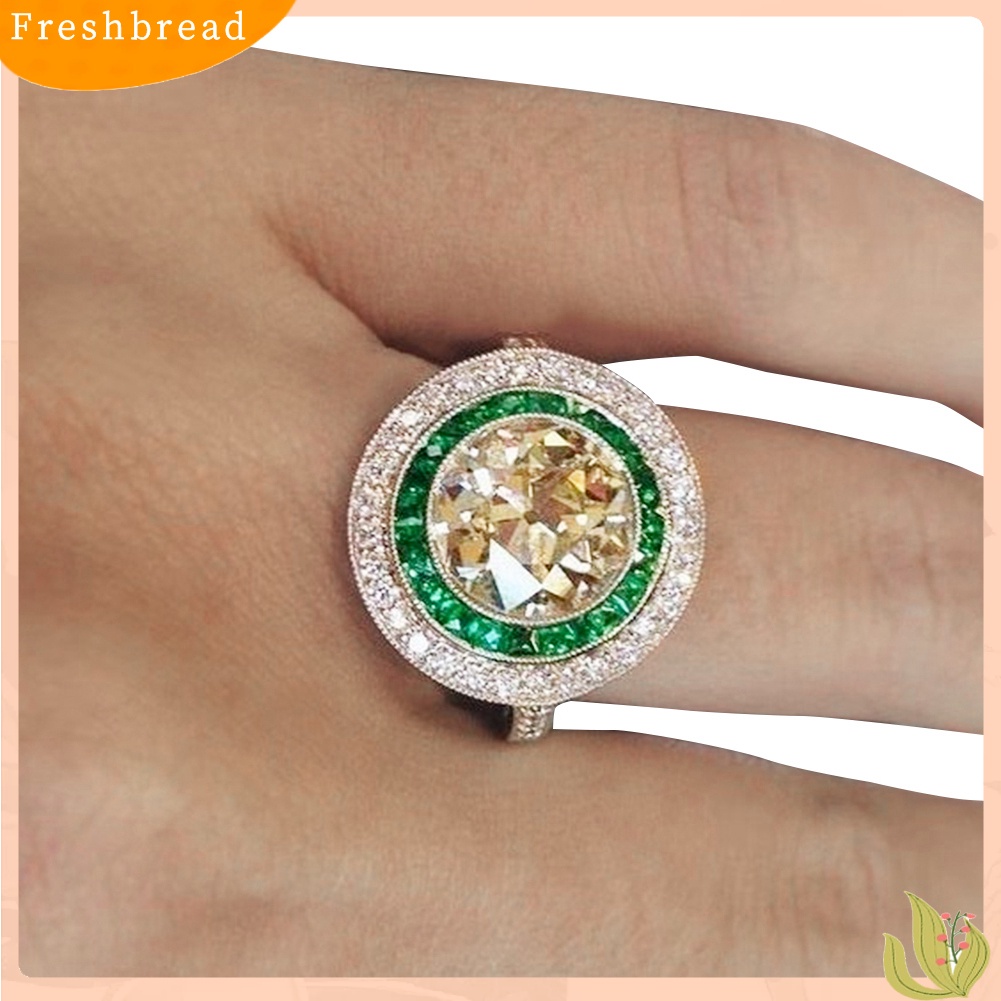 &lt; Freshbread &gt; Fashion Wanita Putaran Besar Multicolor Cubic Zirconia Pertunangan Jari Cincin Perhiasan