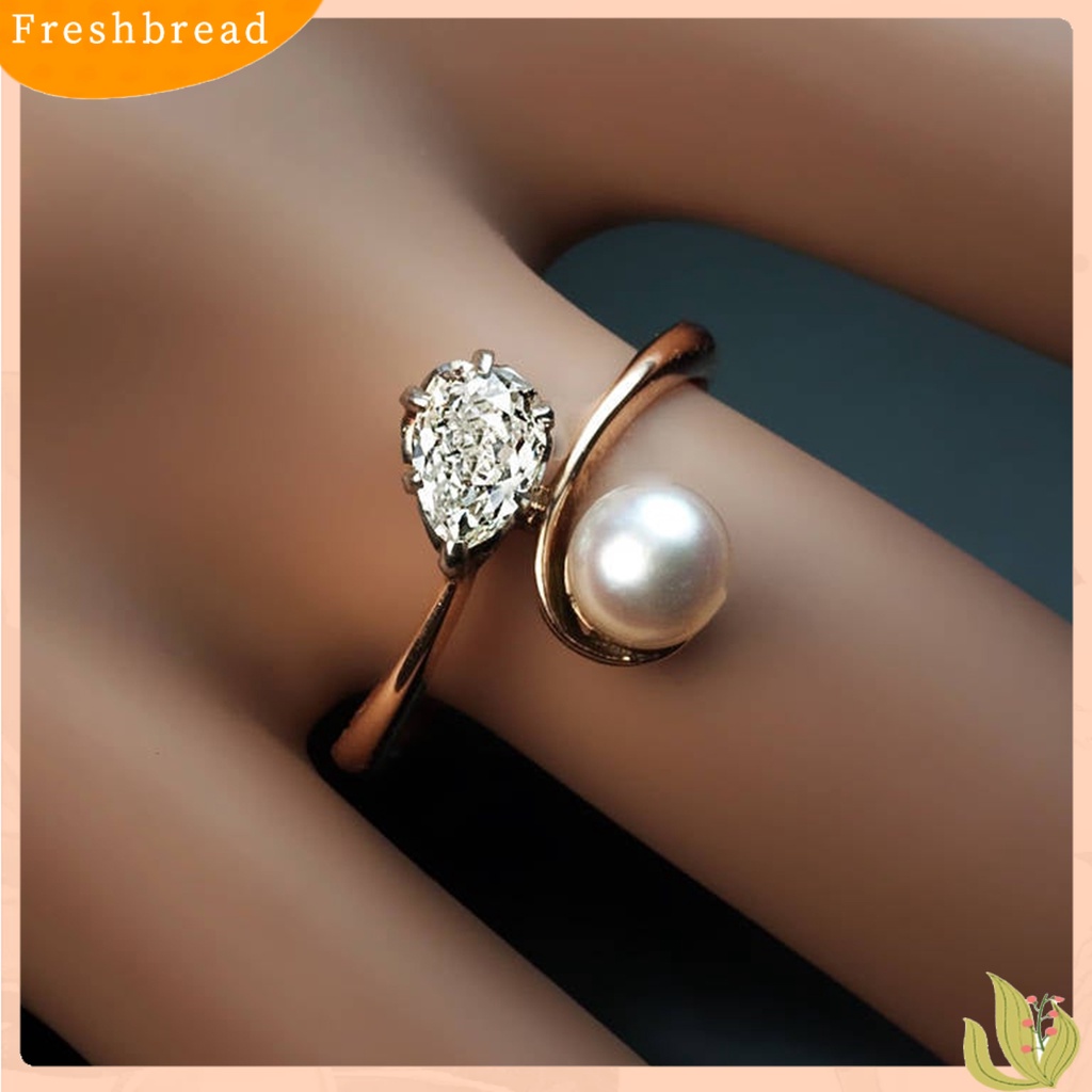 &lt; Freshbread &gt; Menawan Kulit-Menyentuh Cincin Lady Tembaga Faux Pearl Cubic Zirconia Finger Band Perhiasan Aksesori