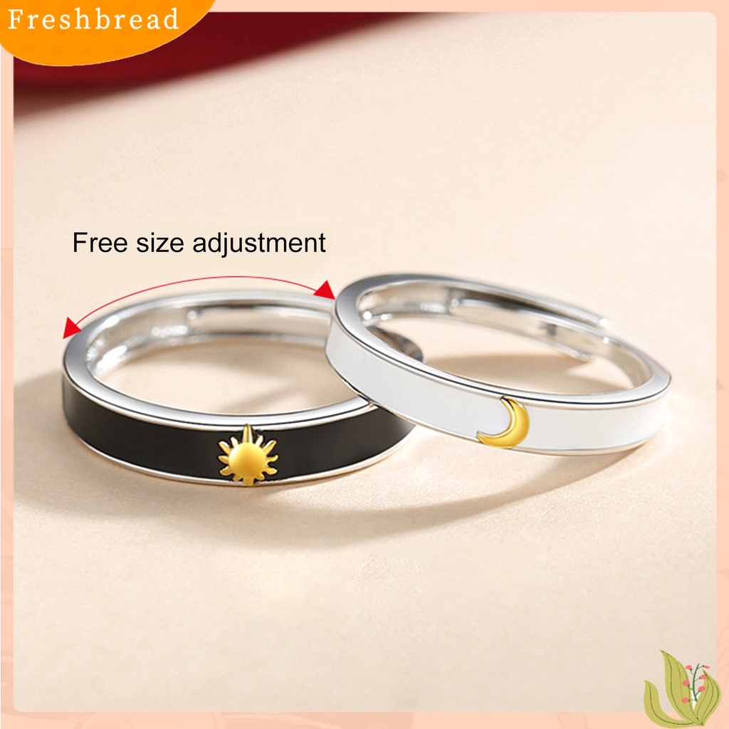 &lt; Freshbread &gt; Pasangan Cincin Pembukaan Adjustable Minimalis Hypoallergenic Tembaga Halus Hadiah Perhiasan Fashion Bulan Sabit Matahari Pria Wanita Jari Cincin Untuk Harian