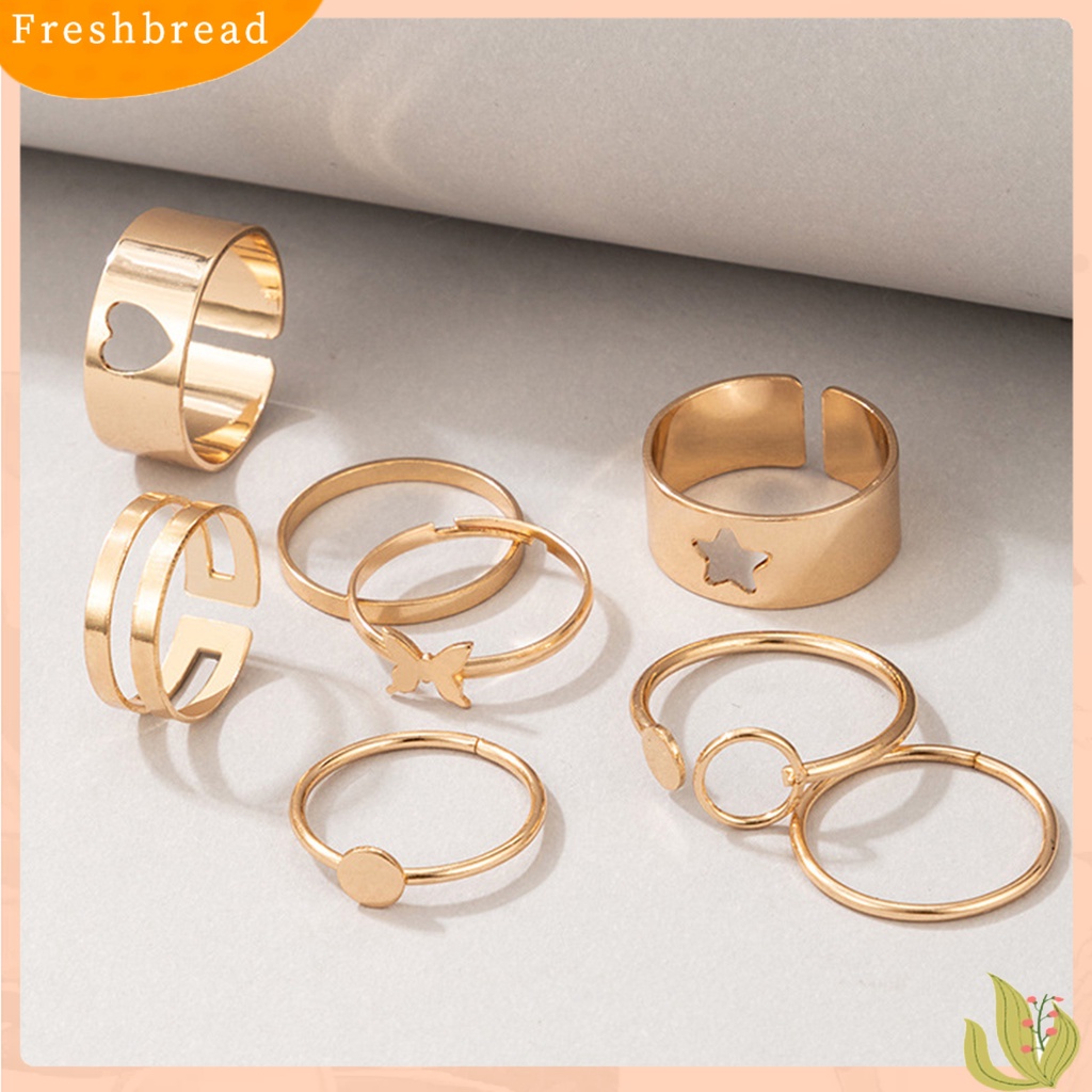 &lt; Freshbread &gt; 8Pcs Cincin Buku Jari Hati Kupu-Kupu Bintang Berlapis Stackable Unisex Rings Perhiasan Aksesoris