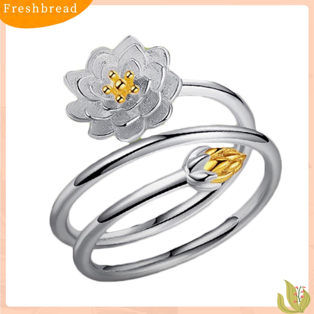 &lt; Freshbread &gt; Wanita Elegan Lotus Blossom Menyesuaikan Jari Terbuka Cincin Pengantin Pernikahan Perhiasan Hadiah