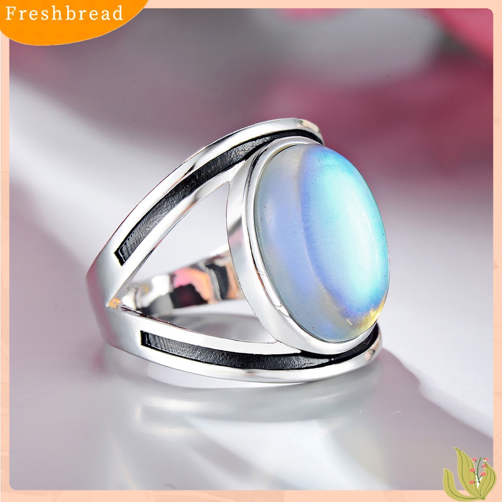 &lt; Freshbread &gt; Antik Oval Besar Imitasi Moonstone Jari Cincin Wanita Perhiasan Pernikahan Ulang Tahun