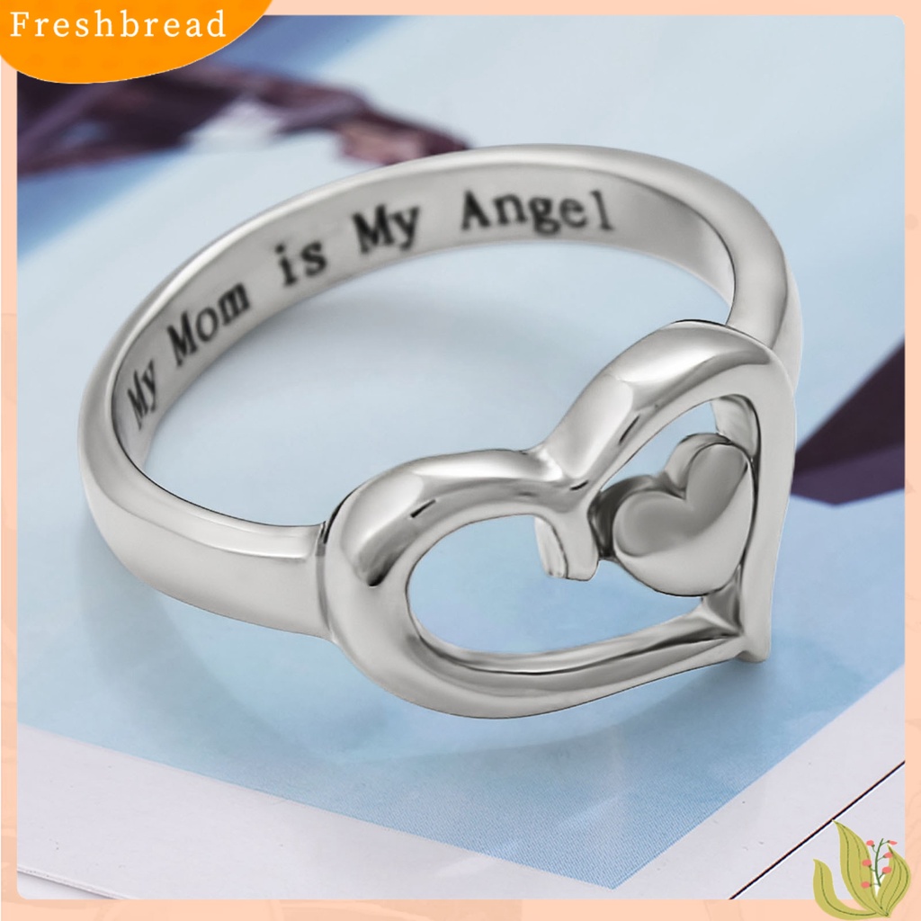 &lt; Freshbread &gt; Mom is My Angel Letter Print Finger Ring Pengerjaan Halus Berongga Double Heart Women Ring Untuk Hari Ibu