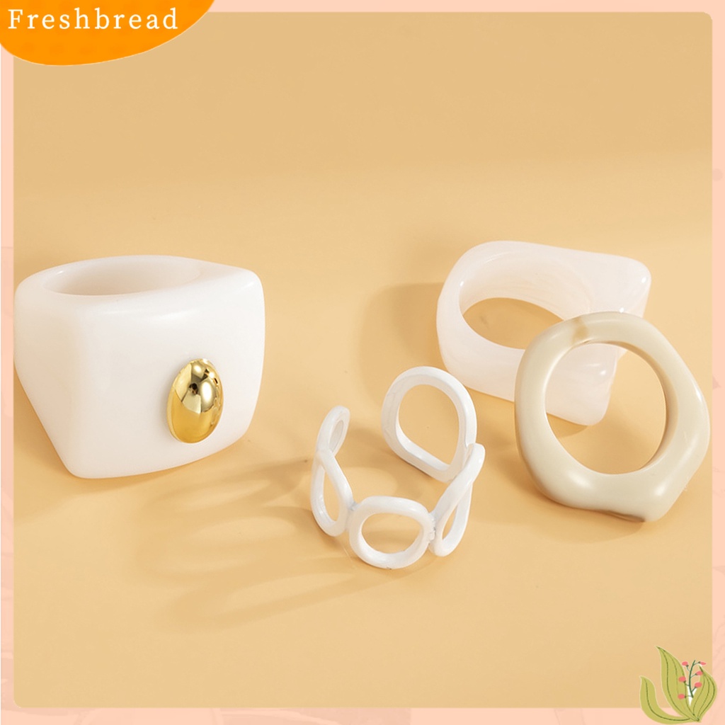 &lt; Freshbread &gt; 4Pcs Cincin Akrilik Menawan Chic Vintage Tebal Open Finger Ring Set Untuk Wanita