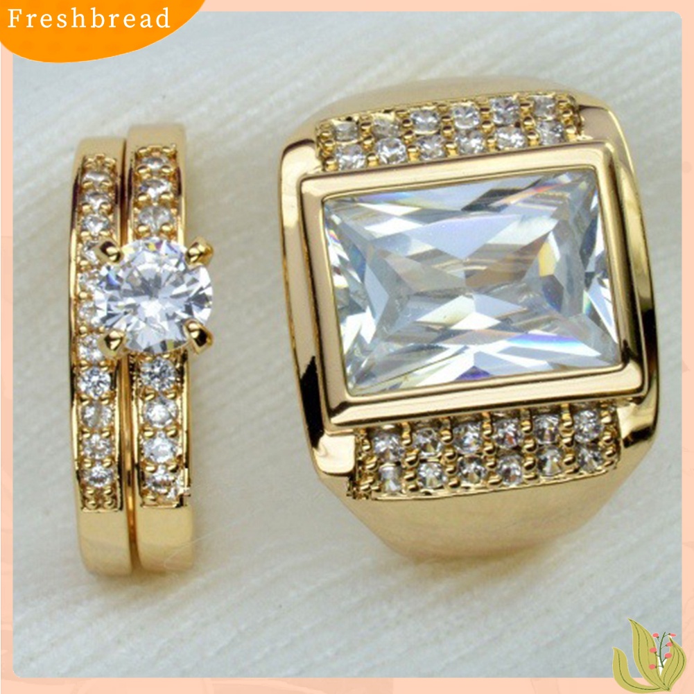 &lt; Freshbread &gt; Fashion Unisex Berlian Imitasi Jari Cincin Pasangan Pertunangan Band Pecinta Perhiasan