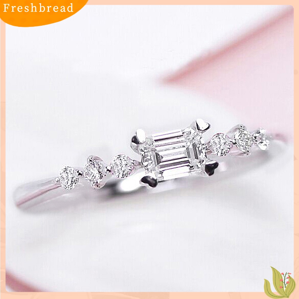 < Freshbread > Pernikahan Pengantin Pertunangan Persegi Panjang Berlian Imitasi Slim Jari Cincin Perhiasan Hadiah