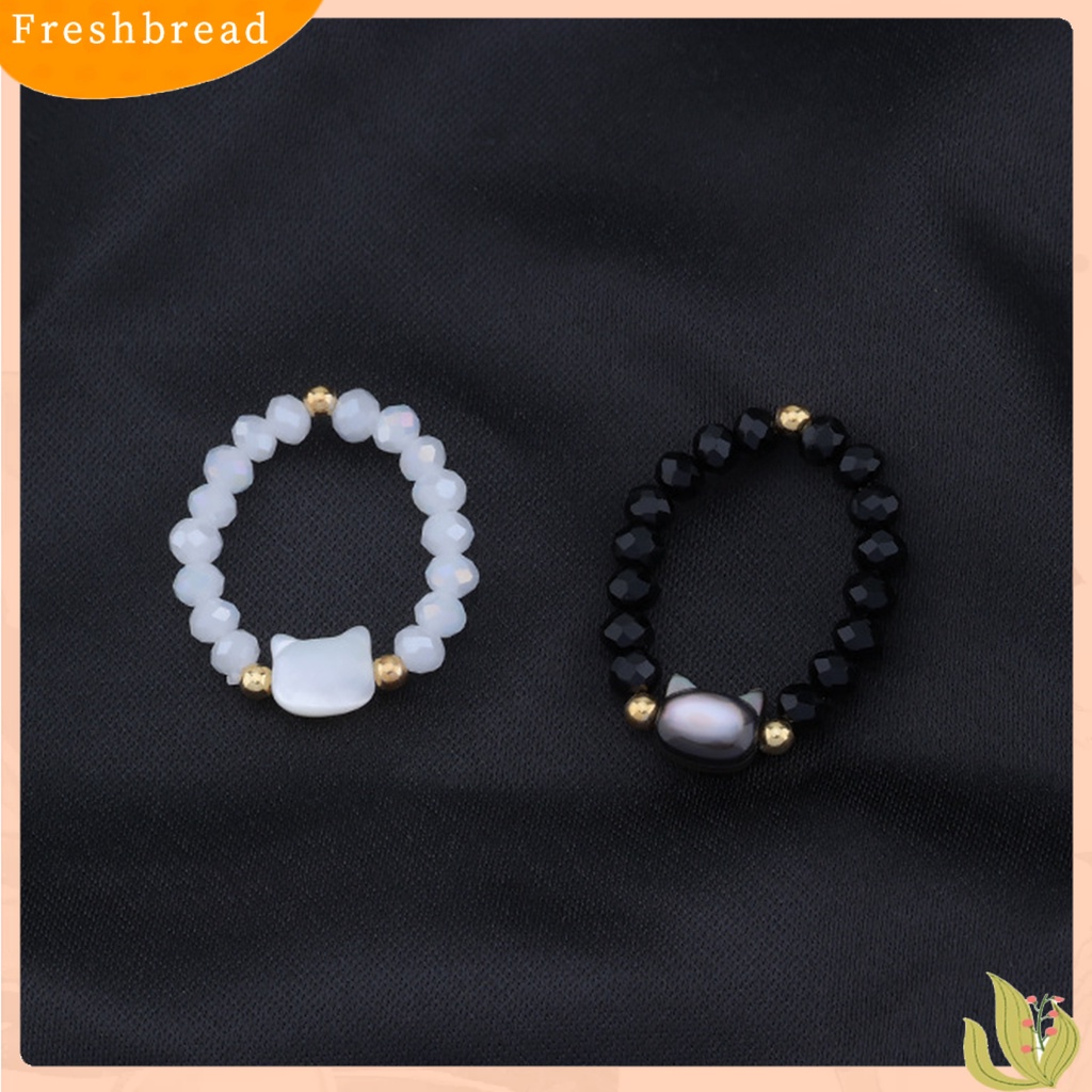 &lt; Freshbread &gt; Couple Cincin Manik-Manik Kucing Lucu Melar Adjustable Tidak Luntur Hias Hadiah Hitam Putih Imitasi Kristal Jari Cincin Perhiasan Aksesoris Fashion